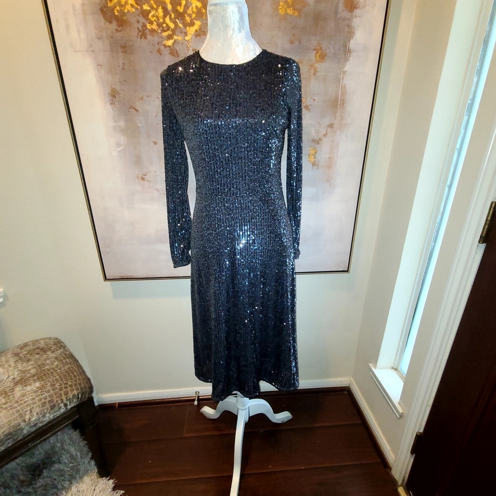Ann Taylor Blue Sequin Embellished Midi Dress - Picture 3 of 10